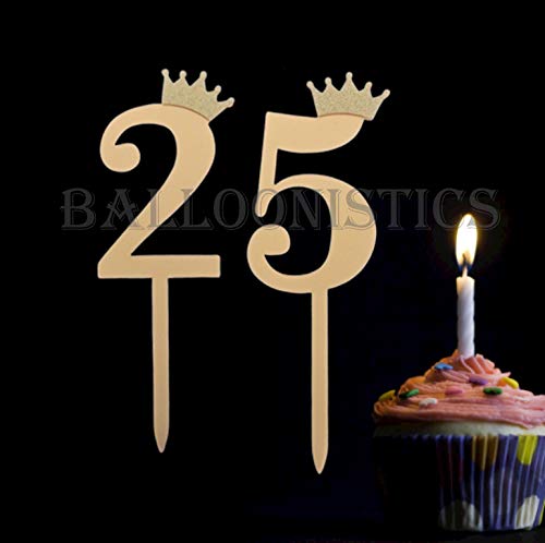 Number 25 Golden Acrylic Shiny Cake Topper | for Wedding Anniversary Bridal Shower Bachelorette Party or Theme Parties | Birthday Cake Supplies Decorations