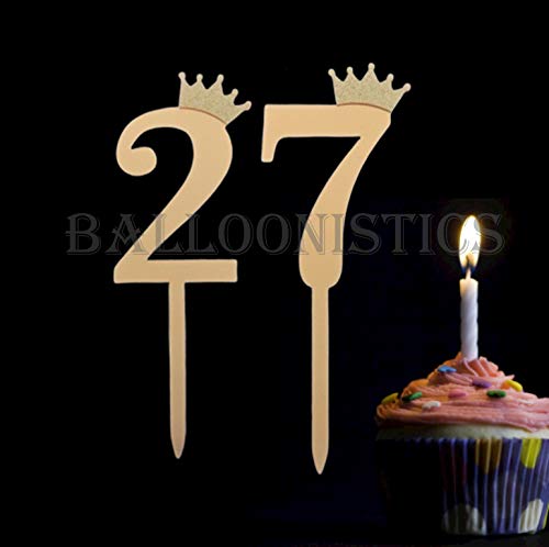 Number 27 Golden Acrylic Shiny Cake Topper | for Wedding Anniversary Bridal Shower Bachelorette Party or Theme Parties | Birthday Cake Supplies Decorations