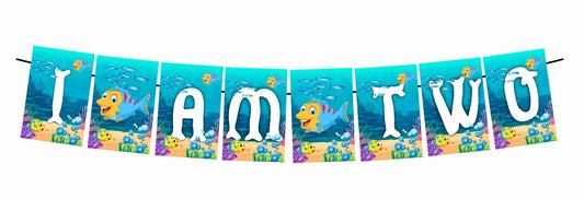 Ocean Underwater I Am Two 2nd Birthday Banner for Photo Shoot Backdrop and Theme Party