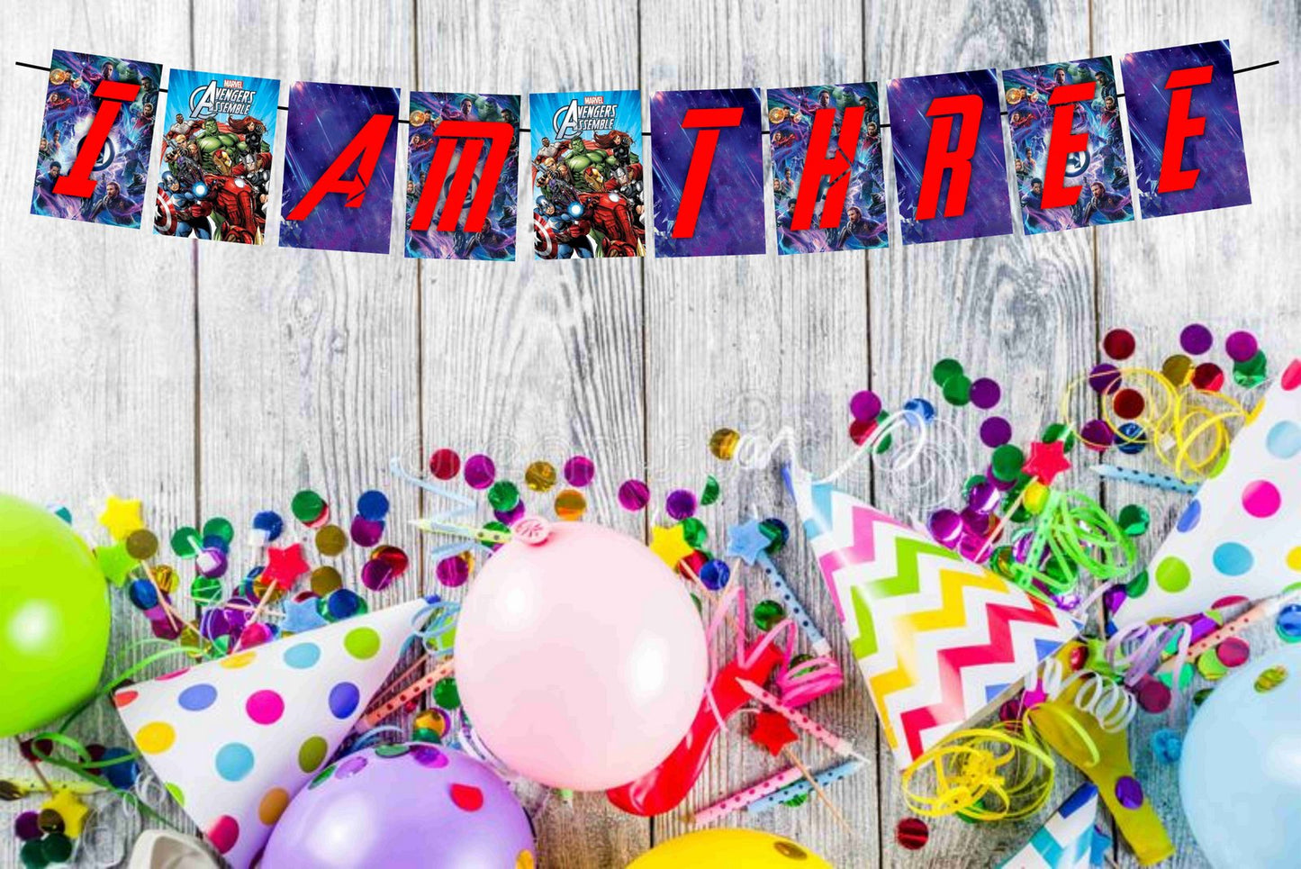 Superhero Theme I Am Three 3rd Birthday Banner for Photo Shoot Backdrop and Theme Party