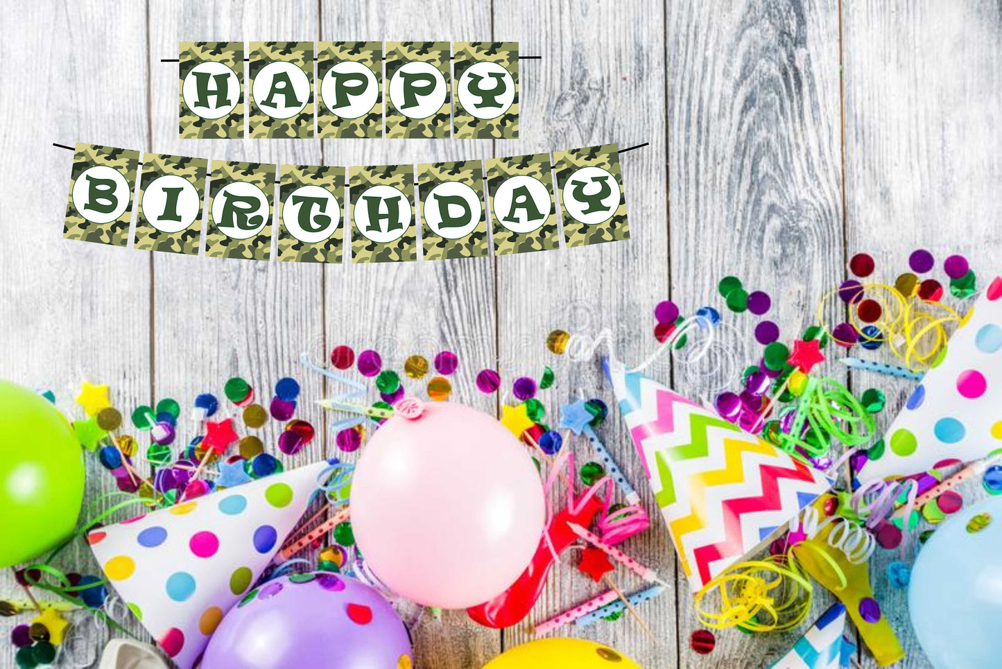 Camo Military Theme Happy Birthday Decoration Hanging and Banner for Photo Shoot Backdrop and Theme Party
