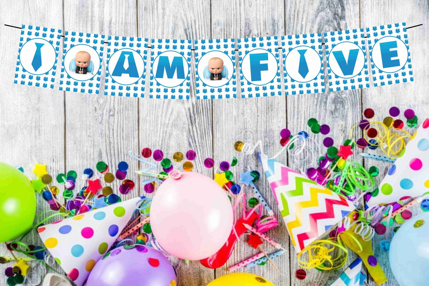 Boss Baby Theme I Am Five 5th Birthday Banner for Photo Shoot Backdrop and Theme Party
