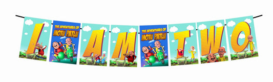 Motu Patlu Theme I Am Two 2nd Birthday Banner for Photo Shoot Backdrop and Theme Party