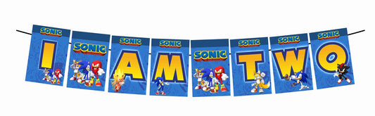 Sonic the Hedgehog I Am Two 2nd Birthday Banner for Photo Shoot Backdrop and Theme Party