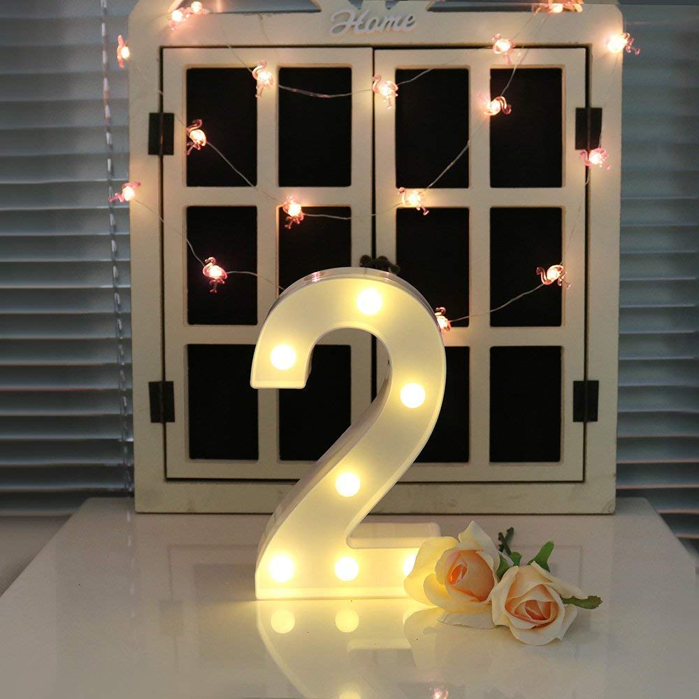Number 2 LED Marquee Light Sign for Birthday Party Family Wedding Decor Walls Hanging