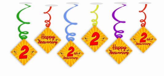 2nd Anniversary Ceiling Hanging Swirls Decorations Cutout Festive Party Supplies (Pack of 6 swirls and cutout)