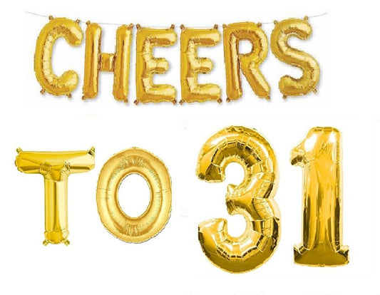 Cheers to 31 Birthday Foil Balloon Combo Party Decoration for Anniversary Celebration 16 Inches
