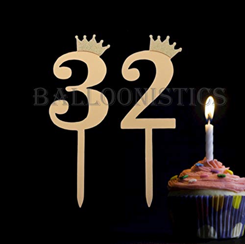 Number 32 Golden Acrylic Shiny Cake Topper | for Wedding Anniversary Bridal Shower Bachelorette Party or Theme Parties | Birthday Cake Supplies Decorations