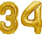 Number 34 Gold Foil Balloon 16 Inches