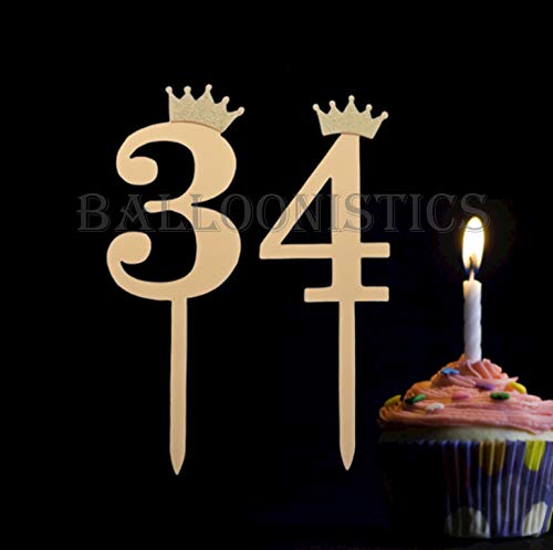 Number 34 Golden Acrylic Shiny Cake Topper | for Wedding Anniversary Bridal Shower Bachelorette Party or Theme Parties | Birthday Cake Supplies Decorations