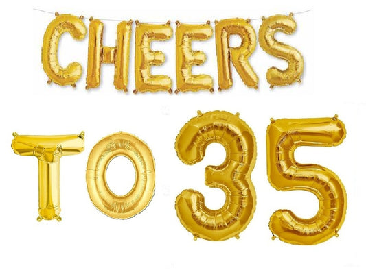 Cheers to 35 Birthday Foil Balloon Combo Party Decoration for Anniversary Celebration 16 Inches