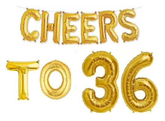 Cheers to 36 Birthday Foil Balloon Combo Party Decoration for Anniversary Celebration 16 Inches