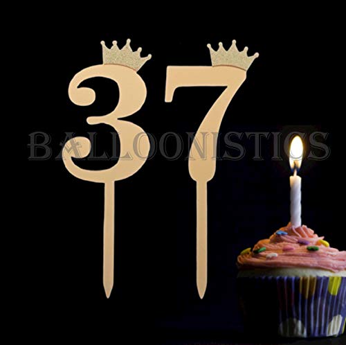 Number 37 Golden Acrylic Shiny Cake Topper | for Wedding Anniversary Bridal Shower Bachelorette Party or Theme Parties | Birthday Cake Supplies Decorations