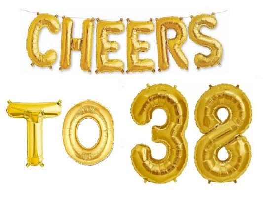 Cheers to 38 Birthday Foil Balloon Combo Party Decoration for Anniversary Celebration 16 Inches