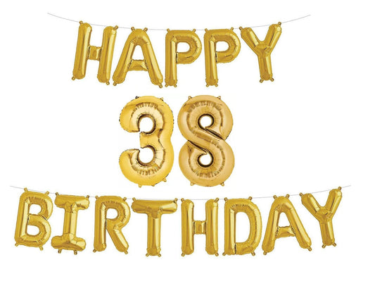 Happy 38th Birthday Foil Balloon Combo Party Decoration for Anniversary Celebration 16 Inches