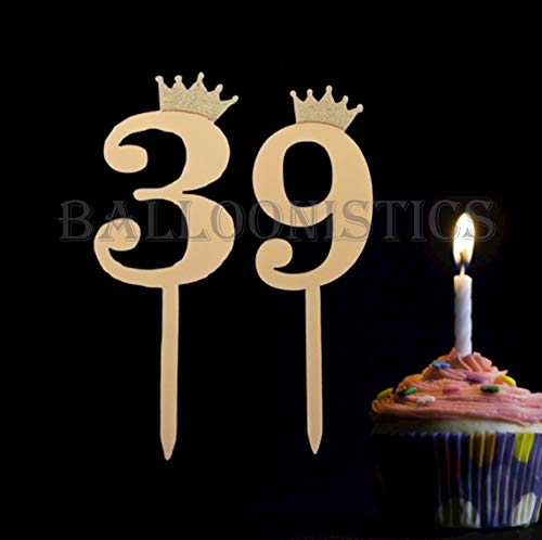 Number 39 Golden Acrylic Shiny Cake Topper | for Wedding Anniversary Bridal Shower Bachelorette Party or Theme Parties | Birthday Cake Supplies Decorations