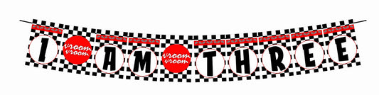 Racing Theme I Am three 3rd Birthday Banner for Photo Shoot Backdrop and Theme Party