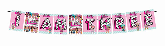LOL Theme I Am Three 3rd Birthday Banner for Photo Shoot Backdrop and Theme Party