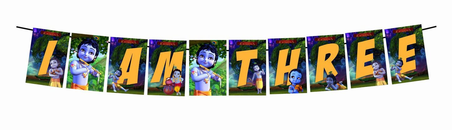 Little Krishna Theme I Am Three 3rd Birthday Banner for Photo Shoot Backdrop and Theme Party