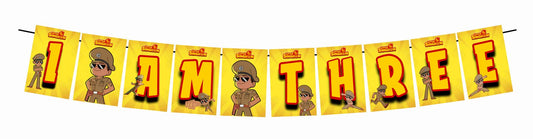 Little Singham I Am Three 3rd Birthday Banner for Photo Shoot Backdrop and Theme Party