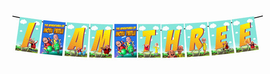 Motu Patlu Theme I Am Three 3rd Birthday Banner for Photo Shoot Backdrop and Theme Party