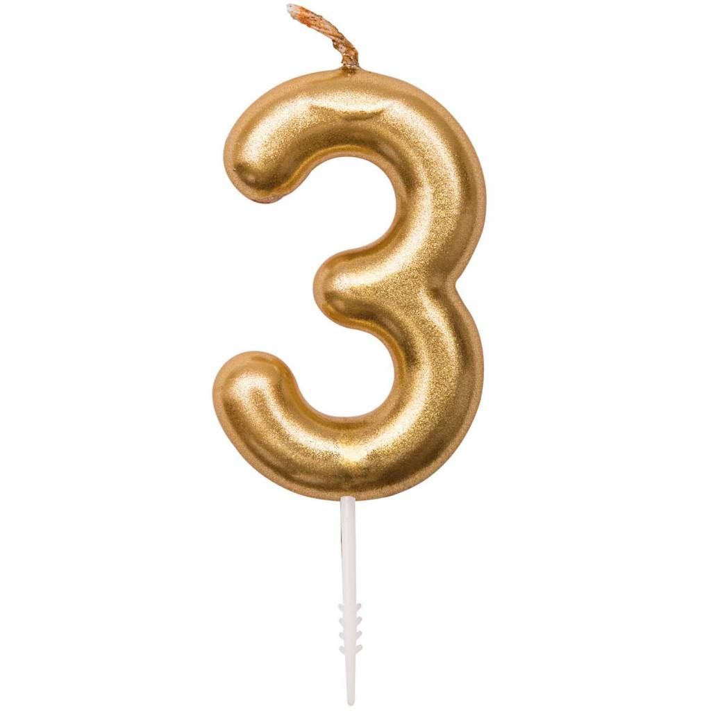 Number 3 Gold Birthday Candle – Gold Number Candle on Stick – Elegant Number Candles for Birthday Anniversary Wedding Party Pack of 1