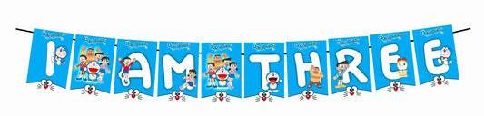 Doremon Theme I Am Three 3rd Birthday Banner for Photo Shoot Backdrop and Theme Party