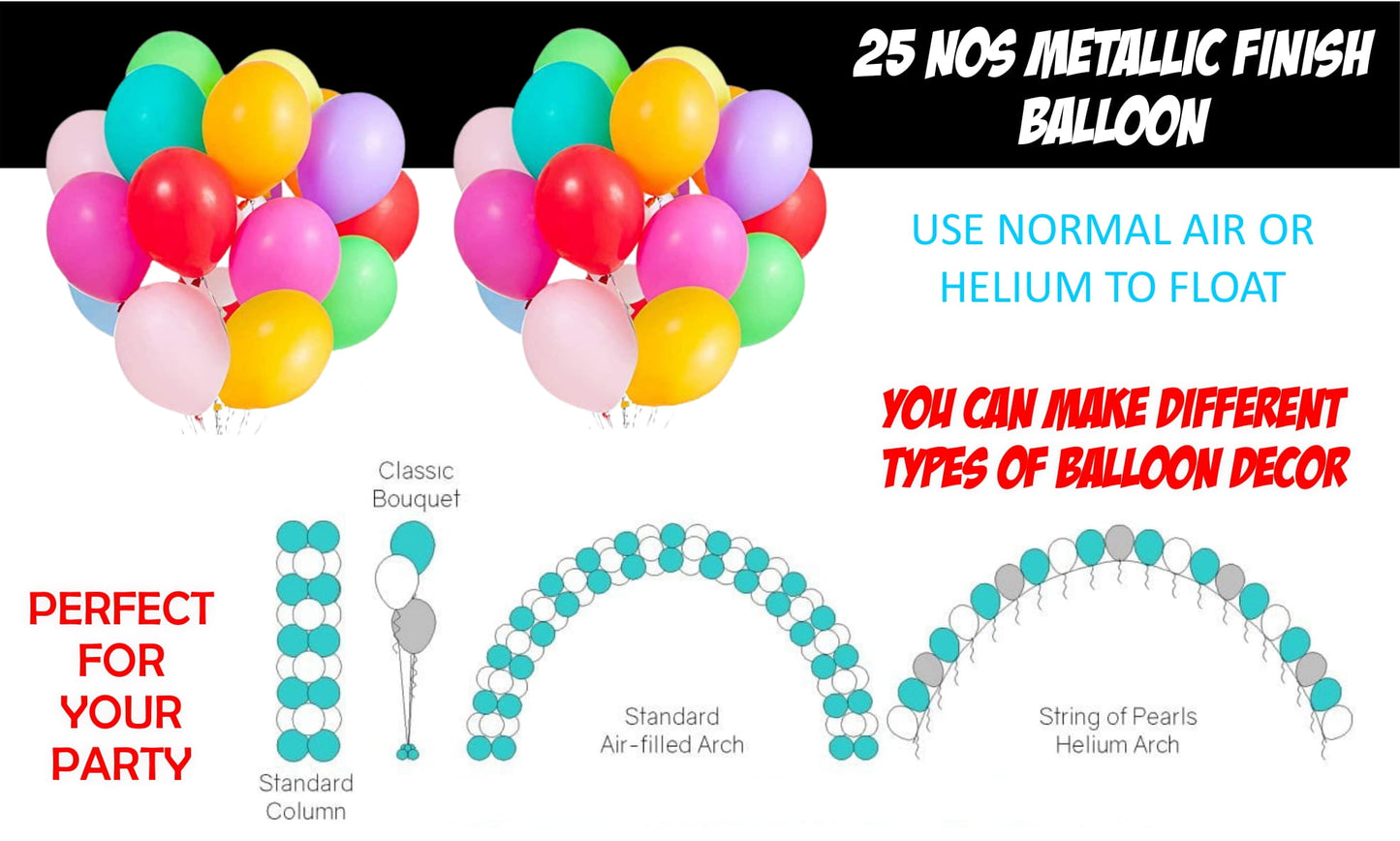 Number  56  Gold Foil Balloon and 25 Nos Multicolor Color Latex Balloon and Happy Birthday Banner Combo