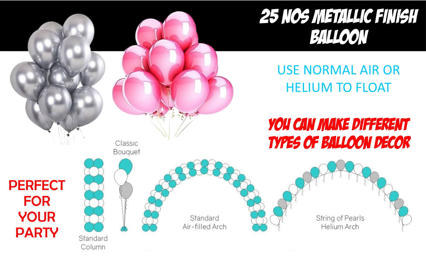 Number 1 Gold Foil Balloon and 25 Nos Pink and Silver Color Latex Balloon and Happy Birthday Banner Combo