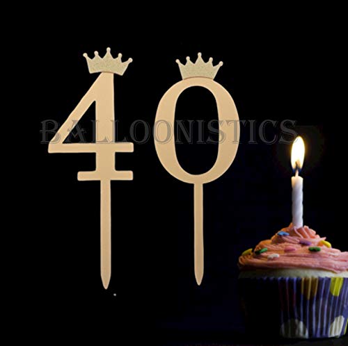 Number 40 Golden Acrylic Shiny Cake Topper | for Wedding Anniversary Bridal Shower Bachelorette Party or Theme Parties | Birthday Cake Supplies Decorations