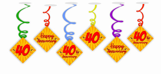 40th Anniversary Ceiling Hanging Swirls Decorations Cutout Festive Party Supplies (Pack of 6 swirls and cutout)