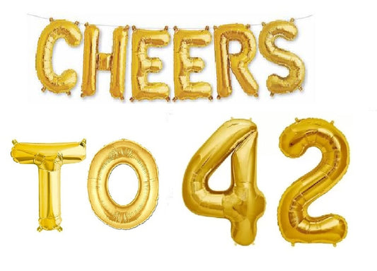Cheers to 42 Birthday Foil Balloon Combo Party Decoration for Anniversary Celebration 16 Inches