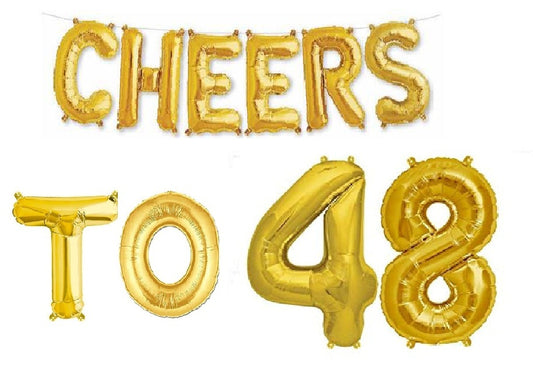 Cheers to 48 Birthday Foil Balloon Combo Party Decoration for Anniversary Celebration 16 Inches
