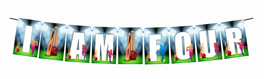 Cricket I Am Four 4th Birthday Banner for Photo Shoot Backdrop and Theme Party