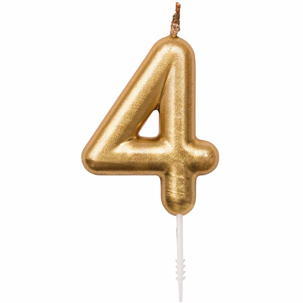 Number 4 Gold Birthday Candle – Gold Number Candle on Stick – Elegant Number Candles for Birthday Anniversary Wedding Party Pack of 1