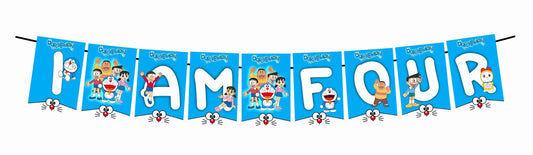 Doremon Theme I Am Four 4th Birthday Banner for Photo Shoot Backdrop and Theme Party