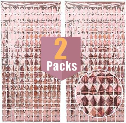 Rose Gold Square Foil Curtains Pack of 2 Nos for Birthday Decoration Photo Booth Props Backdrop Baby Shower Bachelorette Party Decorations