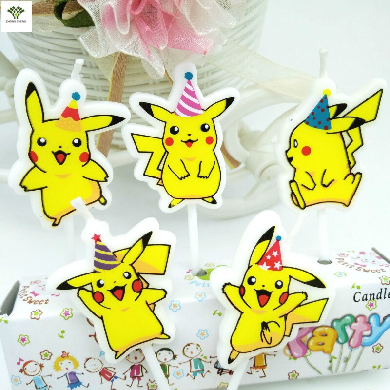 Pokemon Pikachu Theme Birthday Candle for Pokemon Theme Party - Pack of 5