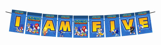 Sonic the Hedgehog I Am Five 5th Birthday Banner for Photo Shoot Backdrop and Theme Party