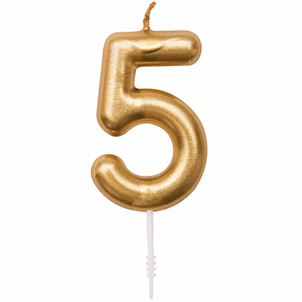 Number 5 Gold Birthday Candle – Gold Number Candle on Stick – Elegant Number Candles for Birthday Anniversary Wedding Party Pack of 1