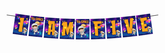 Space Theme I Am Five 5th Birthday Banner for Photo Shoot Backdrop and Theme Party