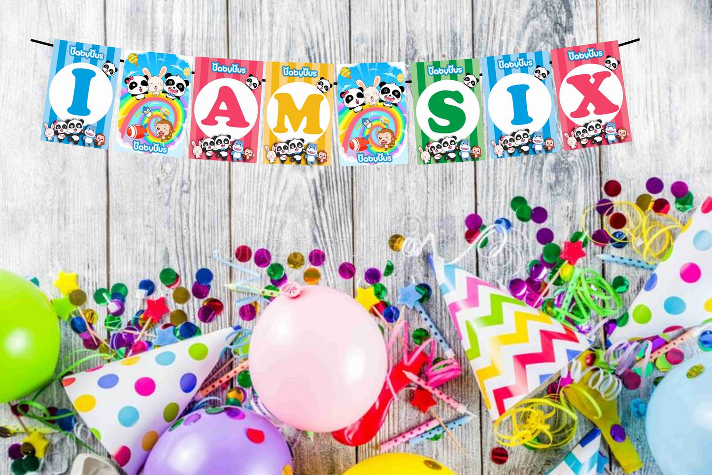 Baby Bus Theme I Am Six 6th Birthday Banner for Photo Shoot Backdrop and Theme Party