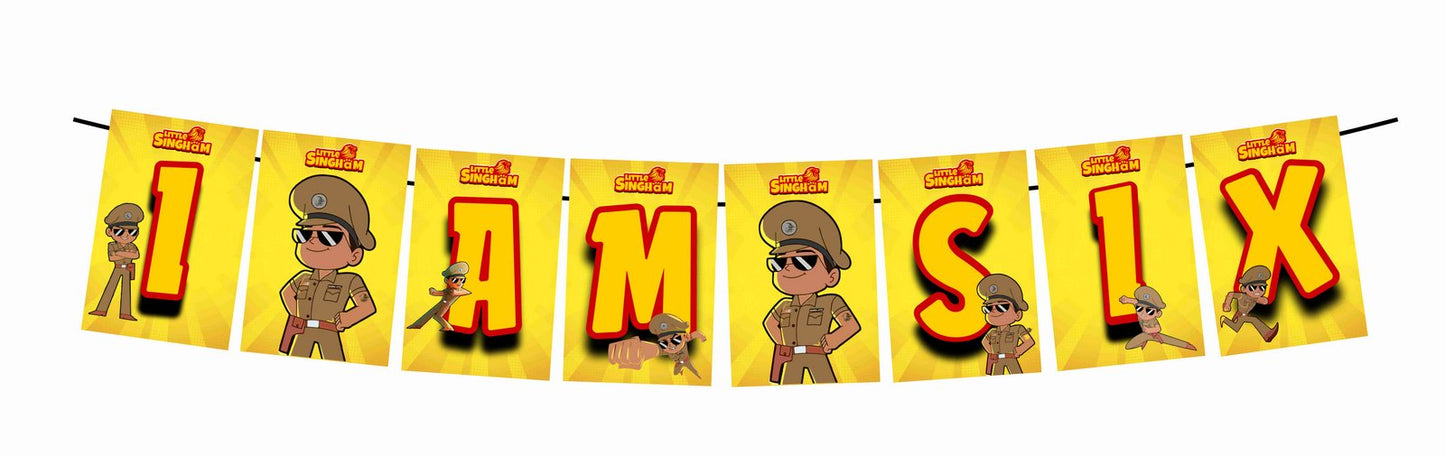 Little Singham I Am Six 6th Birthday Banner for Photo Shoot Backdrop and Theme Party