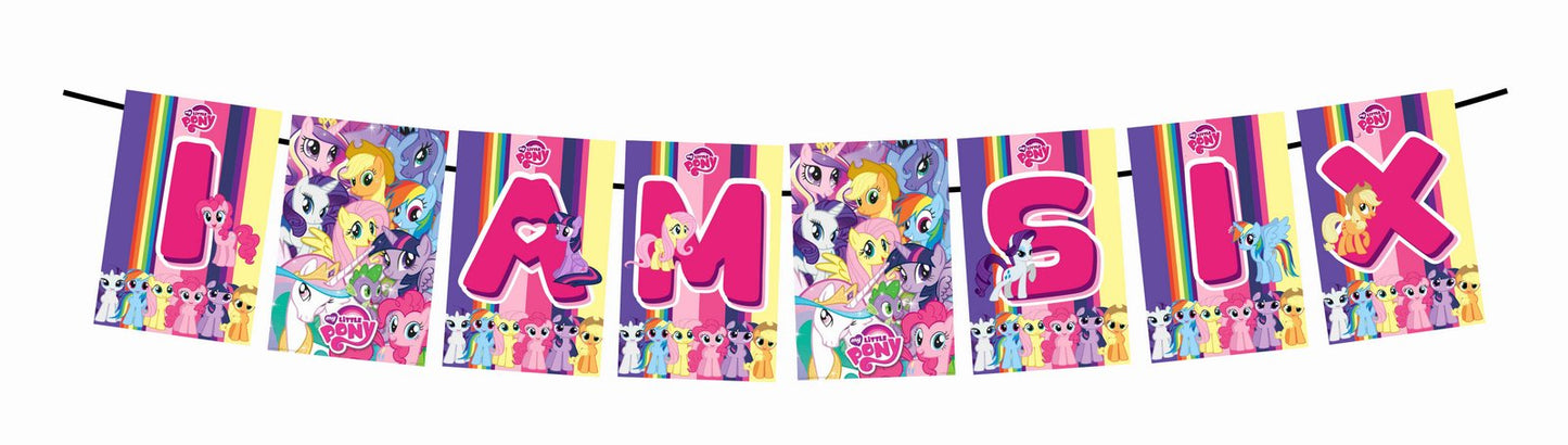 Little Pony Theme I Am Six 6th Birthday Banner for Photo Shoot Backdrop and Theme Party