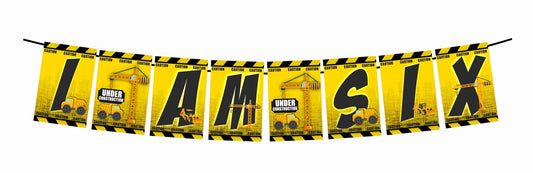 Construction Theme I Am Six 6th Birthday Banner for Photo Shoot Backdrop and Theme Party