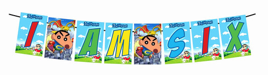 Shinchan Theme I Am Six 6th Birthday Banner for Photo Shoot Backdrop and Theme Party
