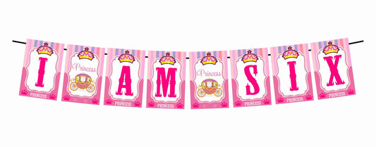 Princess Theme I Am Six 6th Birthday Banner for Photo Shoot Backdrop and Theme Party