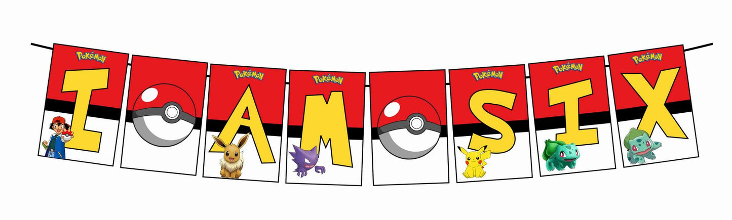 Pokemon I Am Six 6th Birthday Banner for Photo Shoot Backdrop and Theme Party