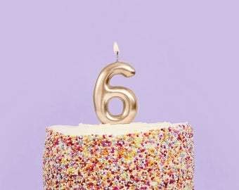 Number 6 Gold Birthday Candle – Gold Number Candle on Stick – Elegant Number Candles for Birthday Anniversary Wedding Party Pack of 1