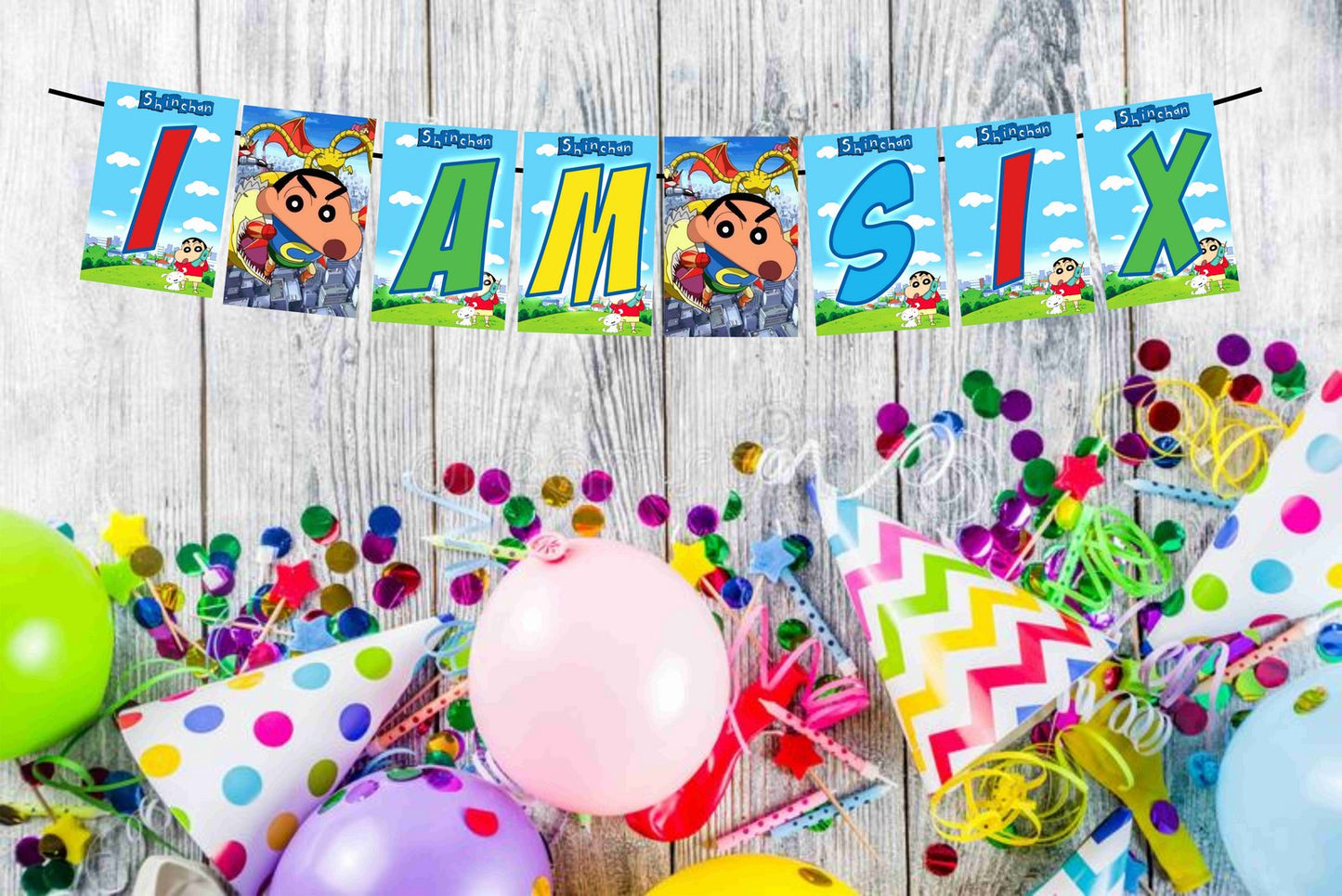 Shinchan Theme I Am Six 6th Birthday Banner for Photo Shoot Backdrop and Theme Party